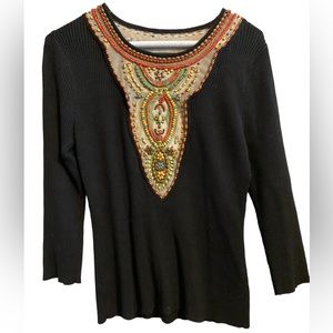 Berek beaded southwest ribbed sweater L